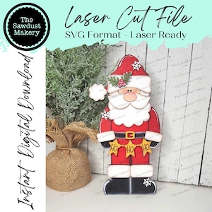 Arquivo SVG de Natal de babá de prateleira de Papai Noel em pé | Arquivo de corte a laser | Papai Noel Natal Ho Ho Ho SVG | Papai Noel SVG | Papai Noel Laser Svg