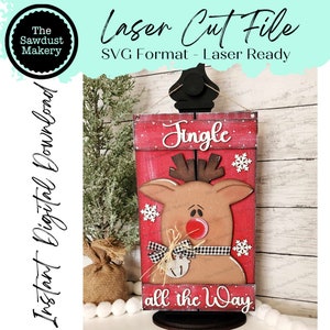 Placa de porta de palete de rena SVG File | Arquivo de corte a laser | Arquivo SVG de Papai Noel | Porta de porta svg | SVG de inverno | Jingle all the Way