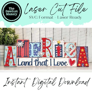 Blocco di parole America patriottica SVG / Blocco di parole SVG / File SVG / File tagliato al laser / Glowforge / Mantle Decor svg / 4 luglio svg