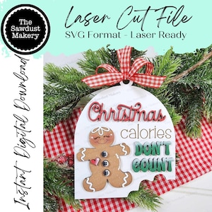Enfeite de Natal de Gengibre Calorias SVG Arquivo | Arquivo de Corte a Laser | Enfeite de Natal de Gengibre SVG | Natal Svg