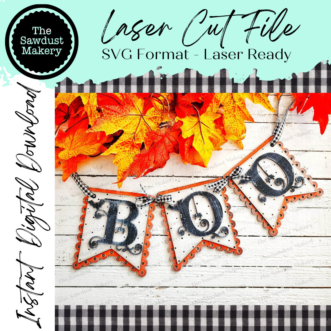 Boo Halloween Banner SVG File | Halloween  SVG File | Laser Cut File | Glowforge | Bats | Halloween SVG | Boo Svg | Halloween Banner File