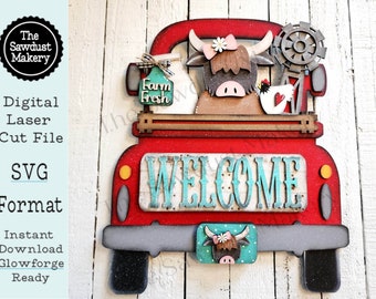 Add-on for Interchangeable Farmhouse Truck SVG | 12&quot; and 24&quot; Truck SVG | Highland Cow Truck | Farm | Cow Truck Interchangeable SVG