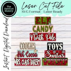 Mots empilables du village du Père Noël | Mini bloc de Noël SVG | Fichier SVG | Fichier découpé au laser | Forgelumineuse | Décoration de plateau de Noël à plusieurs niveaux découpée au laser svg