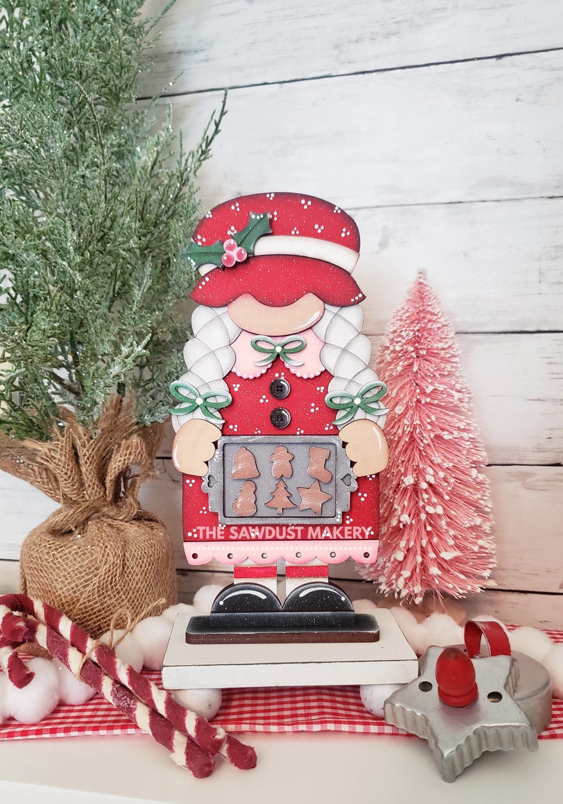 Mrs. Claus Bakery Gnome SVG File Laser Cut File Standing Gnome SVG File Gnome Gnome Shelf Sitter North Pole Gnome SVG image 4