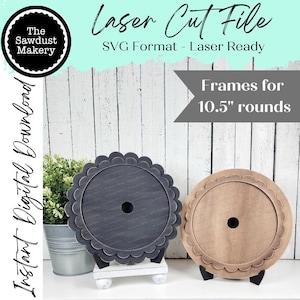 Decorative Interchangeable Scallop Frame Bundle SVG | Laser Cut File | Glowforge | 10.5" Round Sign Insert Frame | Seasonal Interchangeable