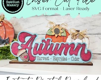 Staande herfst plank sitter SVG-bestand | Lasergesneden bestand | Glowforge | Zonnebloemen | Pompoenen | Herfstmanteldecor | Lasergesneden bestand herfstpompoen