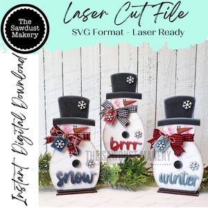 Trio de bonhommes de neige hiver SVG | Lime découpée au laser Bonhomme de neige Let it Snow | Forgelumineuse | Bonhomme de neige | Givré | Brrr | Flocons de neige | SVG hiver