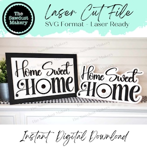 Pacchetto cornice segnaletica Home Sweet Home intercambiabile SVG / File tagliato al laser / Glowforge / Cornice con inserto rotondo da 3" / Intercambiabile stagionale