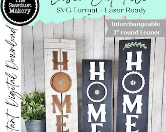 Cartello intercambiabile HOME con piano del tavolo inclinato SVG / File tagliato al laser / Cornice con inserto rotondo da 3" / SVG intercambiabile stagionale