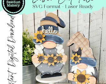 Add-on Interchangeable Gnome SVG File | Summer Add - on | Laser Cut File | Sunflower SVG File | SVG | Gnome | Gnome Shelf Sitter