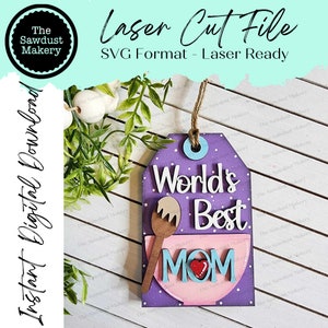 Etiquetas para el Día de la Madre con la mejor mamá del mundo, portatarjetas de regalo, archivo SVG cortado con láser / portatarjetas de regalo para el Día de la Madre / archivo SVG láser / portatarjetas de regalo