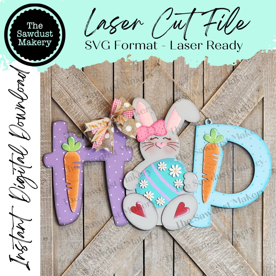HOP Bunny Door Hanger Sign SVG | Laser Cut File | Glowforge | Easter ...