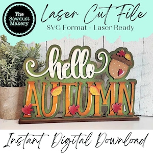 Hallo Herbst Shelf Sitter Stehendes Zeichen Datei SVG | Herbst Laser Cut Datei | Herbstmantel Dekor | Herbst SVG | Herbst SVG | Wortkunst svg