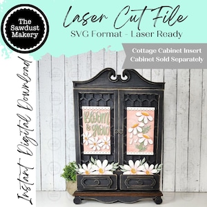 デイジーコテージキャビネットインサートSVG | レーザーカットファイル | コテージキャビネットシェルフシッター | 季節のインサート | 交換可能な装飾