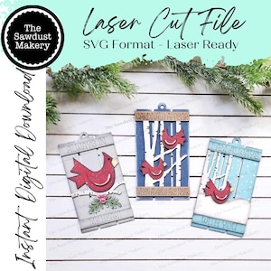 Lot de décorations de Noël en palette cardinale Fichier SVG découpé au laser |  Ornement de Noël SVG | Lot d'ornements SVG | Ornement cardinal