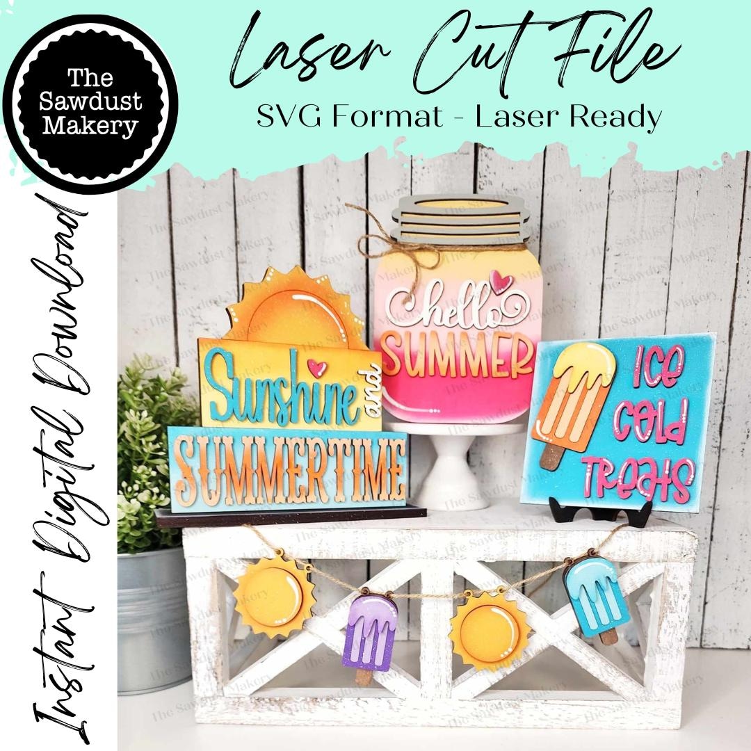 Hello Summer Decor Tiered Tray Set SVG File | Laser Cut File ...