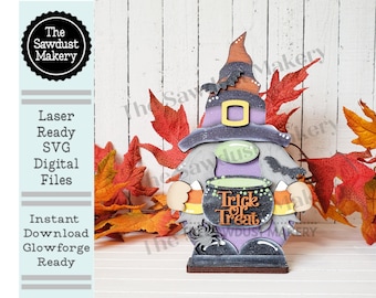 Witch Gnome SVG File  | Laser Cut File | Glowforge | Standing Witch Gnome SVG File | SVG | Gnome Shelf Sitter | Halloween Gnome | Boo