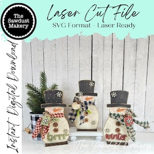 Winter Snowmen Trio SVG | Snowman laser cut file  Let it Snow | Glowforge | Snowman | Frosty | Brrr | Snowflakes |Winter SVG