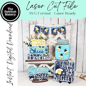 Firefly zomerdecor gelaagde lade set SVG-bestand | Lasergesneden bestand | Glowforge | Firefly-svg | Zomer-svg | Mason Jar-svg | Zomerplankopzetters