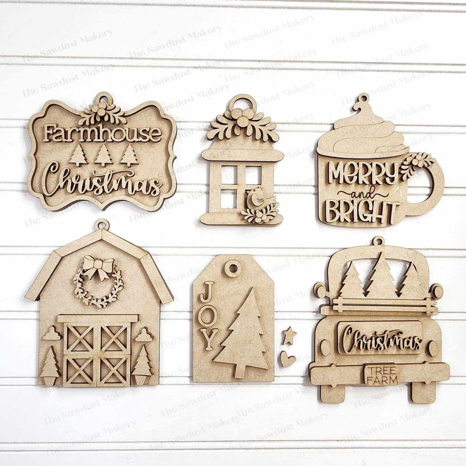 Country Farmhouse Christmas Ornament Set Laser Cut SVG File | Christmas ...