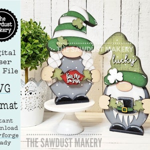 Dodatek Interchangeable Gnome SVG File | Dzień Świętego Patryka | Plik do cięcia laserowego | Plik SVG Gnome na Dzień Świętego Patryka | Gnome | Gnome Shelf Sitter