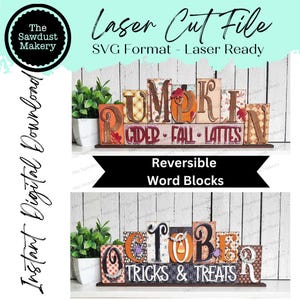 Pumpkin & October Reversible Word Blocks SVG | Fall Word Block SVG | SVG File | Laser Cut File | Glowforge | Standing Reversible svg file