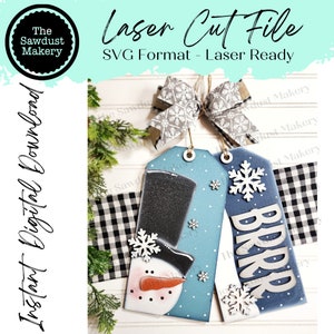 File SVG per appendino porta etichetta invernale / File tagliato al laser / File SVG pupazzo di neve / SVG per appendino porta / WinterSVG / Fiocco di neve / Cartello pupazzo di neve