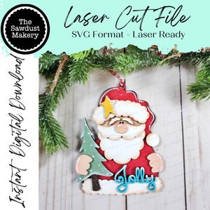 Arquivo SVG de enfeite de Papai Noel alegre | Arquivo de corte a laser | Enfeite de Natal SVG de Papai Noel Prim | Enfeite SVG | Papai Noel Laser Svg