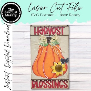 Harvest Blessings Fall Pumpkin Pallet Sign Door Hanger SVG File  | Laser Cut File | Fall SVG File | Door Hanger svg | Pumpkin SVG | Prim svg
