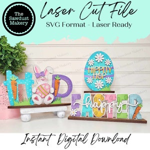 Easter Trio Standing Shelf Sitter SVG | Laser Cut File | Glowforge | Easter SVG | Bunny laser cut file | Bunny svg | Easter Mantle Decor