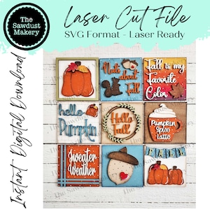 Fall Hello Pumpkin レーザーカット ファイル | ファームハウス 交換可能傾斜サイン バンドル ファイル SVG | Glowforge | ファームハウス サイン