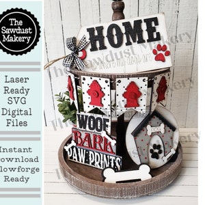 SVG-bestand hond | Hondenpoten | Lasergesneden bestand | Glowforge | Hond gelaagde lade SVG | Hondenhok | Inslag | Schors | Pootafdrukken | Hondenbotten