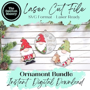 Pacote de enfeites de gnomo de Natal SVG File | Arquivo de corte a laser | Enfeite de Natal SVG | Enfeite SVG | Enfeite de gnomo Svg