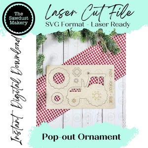 Traktor Pop-Out julgransprydnad SVG-fil | Laserskuren fil | Julgransprydnad SVG | DIY-prydnadsstång SVG