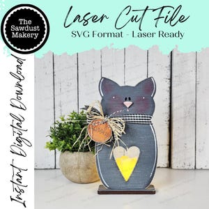 Prim Cat Halloween Fall Votive Shelf Sitter SVG-bestand | Lasergesneden bestand | Halloween-svg | Katten-svg | Sfeerkaarsen | Spookachtige SVG