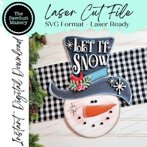 Let it snow bonhomme de neige accroche-porte SVG | Lime découpée au laser Bonhomme de neige Let it Snow | Forgelumineuse | Accroche-porte bonhomme de neige | Qu'il neige SVG | SVG hiver