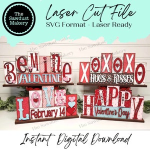 Bloques de palabras en miniatura para San Valentín, juegos de 5 y 6 letras adicionales / Archivo SVG cortado con láser para bloques de palabras en miniatura / Glowforge / Archivo SVG de pie