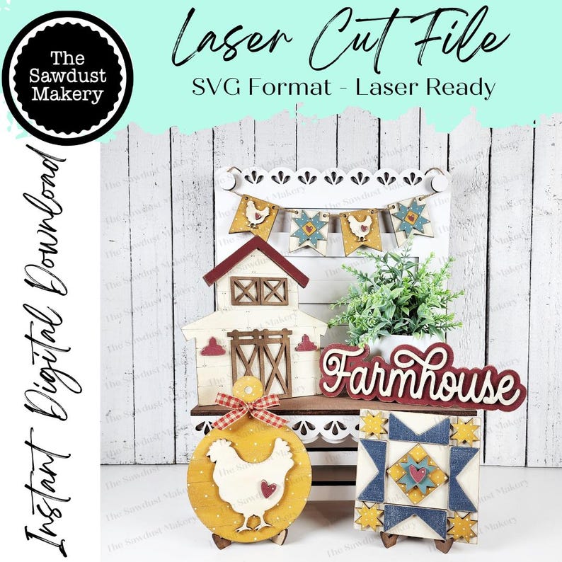Farmhouse Barn Quilt Chicken Breadboard Decor Set SVG File | Laser File ...