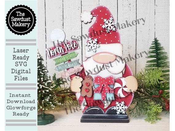 Santa Gnome SVG File  | Laser Cut File | Standing Santa Gnome SVG File | Gnome | Gnome Shelf Sitter | North Pole Gnome SVG