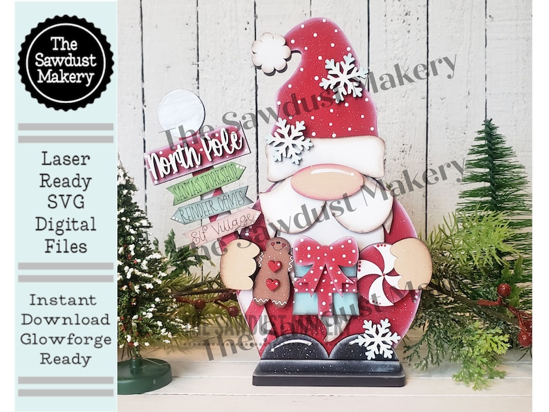 Santa Gnome SVG File | Laser Cut File | Standing Santa Gnome SVG File | Gnome | Gnome Shelf Sitter | North Pole Gnome SVG image 1