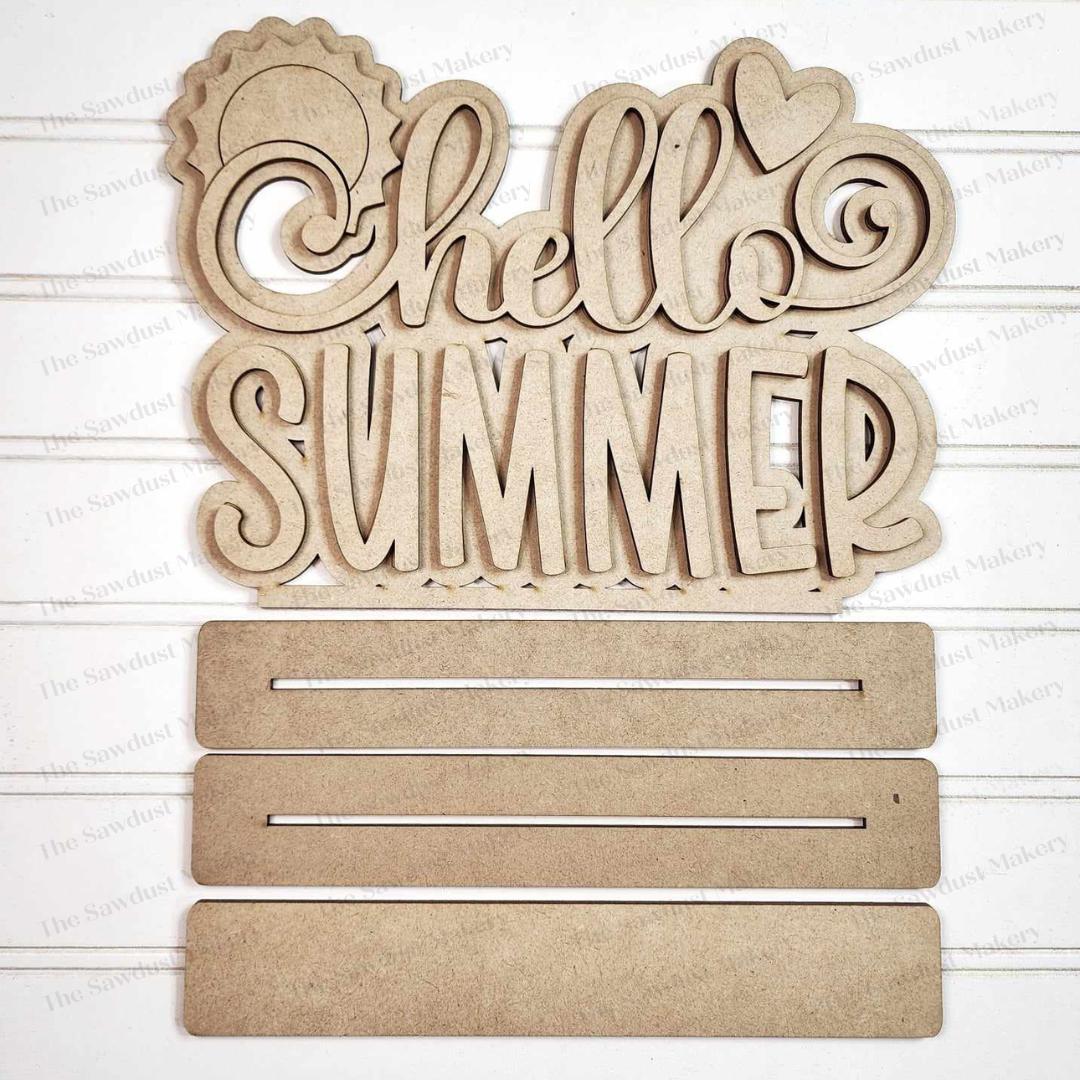 Hello Summer Word Art Shelf Sitter Standing Sign File SVG | Summer