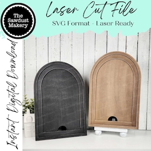 Grande enseigne interchangeable Boho double arquée, cadre SVG | Fichier découpé au laser | Cadre bohème | SVG interchangeable saisonnier