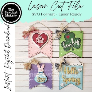 Cartelli appendini mini primaverili / Cartelli primaverili SVG / Appendini per porte / File SVG / File tagliato al laser / Glowforge / Mini cartelli postali svg