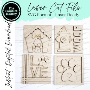 Arquivos de corte a laser para cães | Arquivo de pacote de placas de inclinação intercambiáveis para cães SVG | Bandeja em camadas para cães SVG | Moldura de casa de fazenda