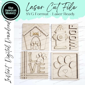 Dog Laser Cut Files | Dog Interchangeable Leaning Sign Bundle File SVG | Dog Tiered Tray SVG | Farmhouse Frame