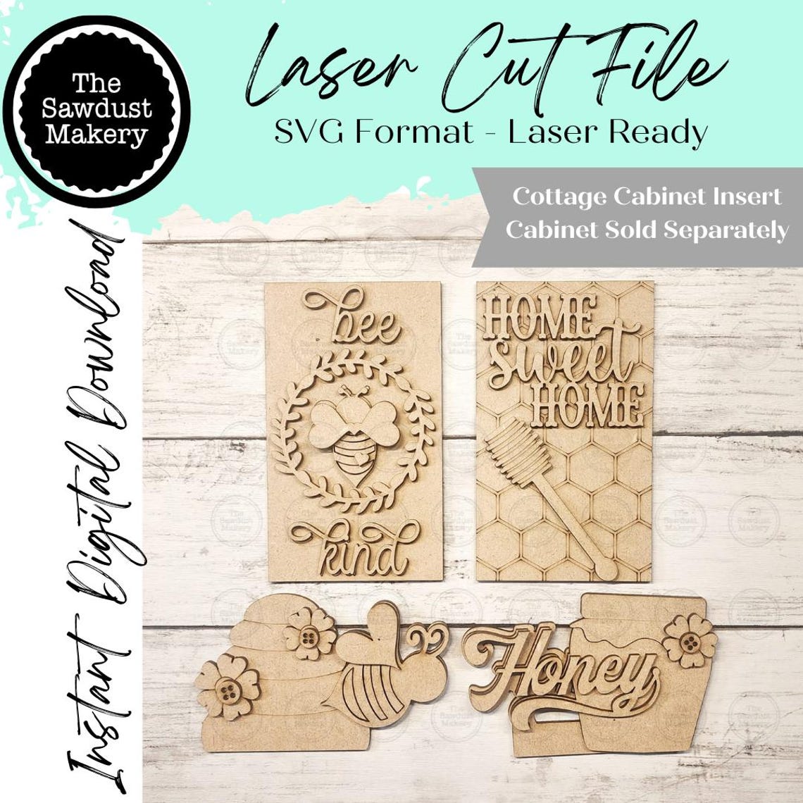 Add-on Honey Bee Cottage Cabinet Insert SVG | Laser Cut File | Cottage ...