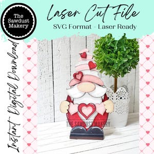 Valentine Standing Gnome SVG File | Hearts | Laser Cut File | Valentine&#39;s Day Gnome SVG File | SVG | Gnome | Gnome Shelf Sitter | Love svg