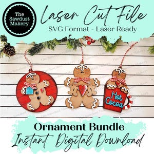 Arquivo SVG do pacote de enfeites de Natal de pão de gengibre | Arquivo de corte a laser |  Enfeite de Natal SVG | Pacote de ornamentos SVG | Ornamento de pão de gengibre SVG