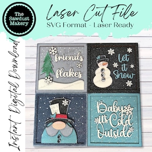 Snowman Winter Sign Laser SVG  File | Laser Cut File |Interchangeable Frame |Winter Gnome SVG | Leaning ladder| Laser Winter Cut Files