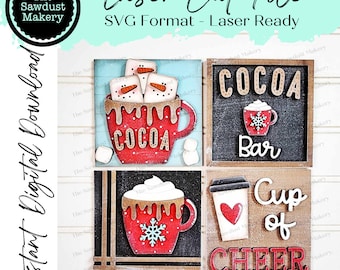 Zestaw znaków Hot Cocoa Bar Sign Bundle Sign Laser SVG File | Plik do cięcia laserowego | Wymienna rama | Leaning Frane SVG | Znaki Hot Cocoa cięte laserowo